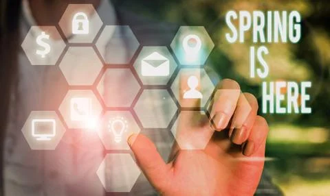 Handwriting text writing Spring Is Here. Concept meaning After winter season has Stock Photos