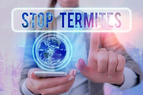 Handwriting text writing Stop Termites. Concept meaning prevent a small tropical Stock Photos