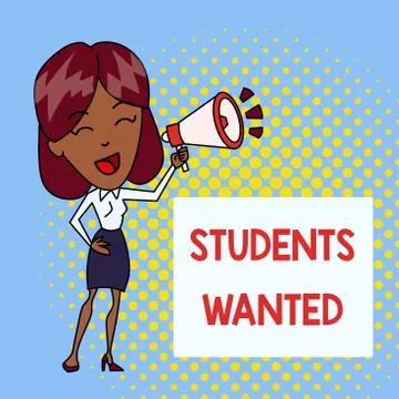 Handwriting text writing Students Wanted. Concept meaning list of things wishes Illustrazione stock