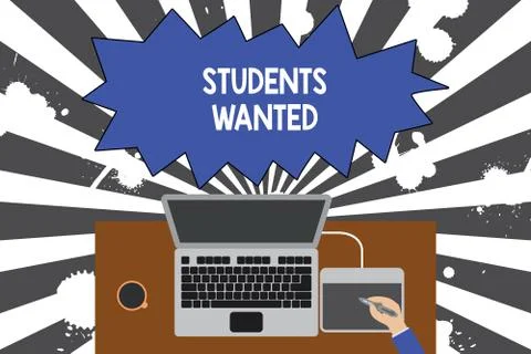 Handwriting text writing Students Wanted. Concept meaning list of things wishes Illustrazione stock
