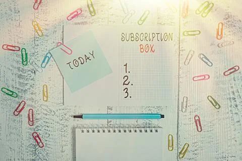 Handwriting text writing Subscription Box. Concept meaning button if you clicked Stock Photos