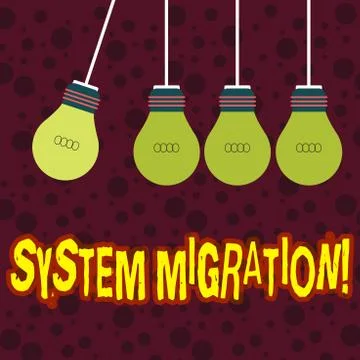 Handwriting text writing System Migration. Concept meaning Moving programs to Stock Illustration