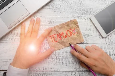 Handwriting text writing Teamwork. Concept meaning Group of showing who work Stock Photos