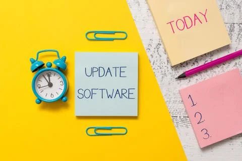 Handwriting text writing Update Software. Concept meaning replacing program with Stock Photos