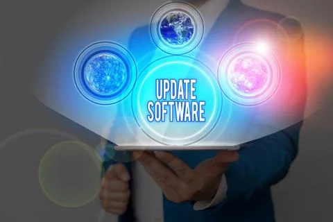 Handwriting text writing Update Software. Concept meaning adds minor software Stock Photos
