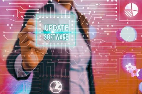 Handwriting text writing Update Software. Concept meaning replacing program with Stock Photos