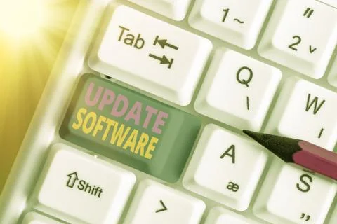 Handwriting text writing Update Software. Concept meaning replacing program with 스톡 사진