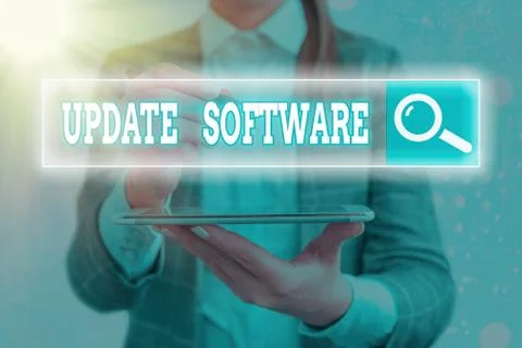 Handwriting text writing Update Software. Concept meaning an application patch Stock Photos
