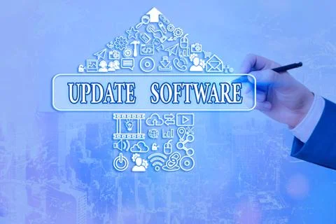 Handwriting text writing Update Software. Concept meaning an application patch Stock Photos