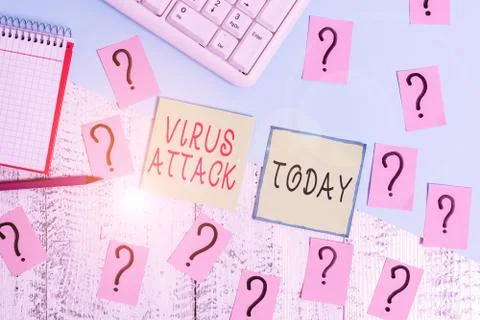Handwriting text writing Virus Attack. Concept meaning malicious program that Fotos de archivo