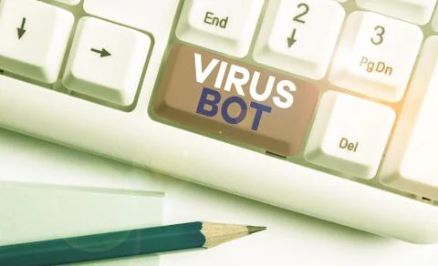 Handwriting text writing Virus Bot. Concept meaning malicious selfpropagating 库存照片