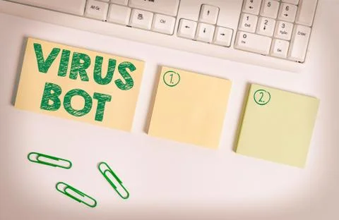 Handwriting text writing Virus Bot. Concept meaning malicious selfpropagating 库存照片