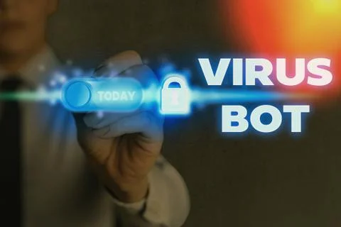 Handwriting text writing Virus Bot. Concept meaning malicious selfpropagating 库存照片
