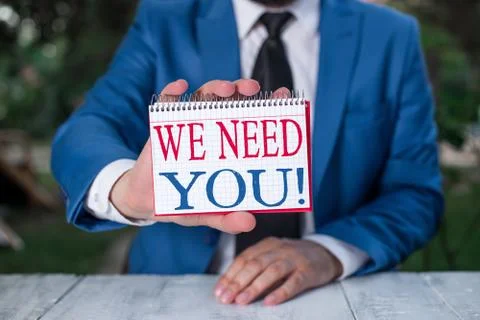 Handwriting text writing We Need You. Concept meaning asking someone to work Stock Photos