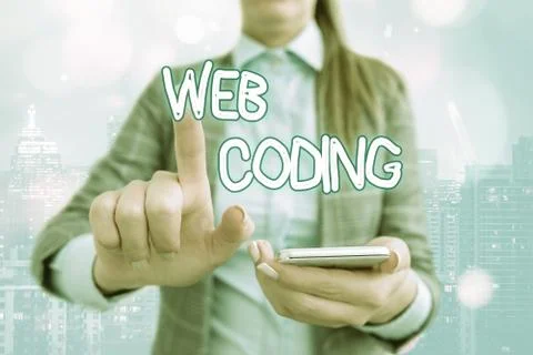Handwriting text writing Web Coding. Concept meaning a system of symbols and Foto stock
