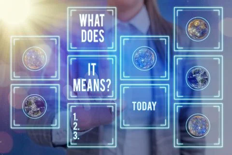 Handwriting text writing What Does It Means question. Concept meaning asking Stock Photos