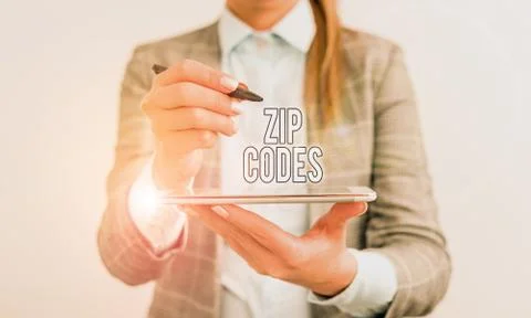 Handwriting text Zip Codes. Concept meaning numbers added to a postal address to Stock Photos
