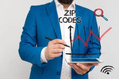 Handwriting text Zip Codes. Concept meaning numbers added to a postal address to Foto stock