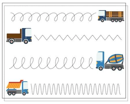 Handwriting training, Educational game for children, cartoon cars Stock Illustration