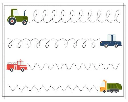 Handwriting training, Educational game for children, cartoon cars Stock Illustration