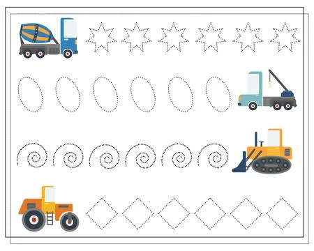 Handwriting training, Educational game for children, cartoon cars Stock Illustration