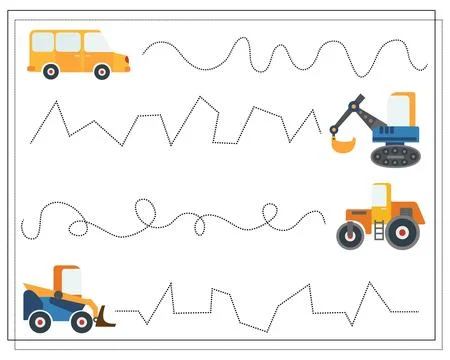 Handwriting training, Educational game for children, cartoon cars Illustrazione stock