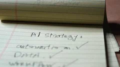 Handwritten AI Strategy Checklist On Yellow Notepad Video stock 338045793