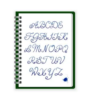 Handwritten alphabet in open notebook Stock Illustration