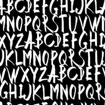 Handwritten Alphabet Seamless Pattern. On black background Stock Illustration