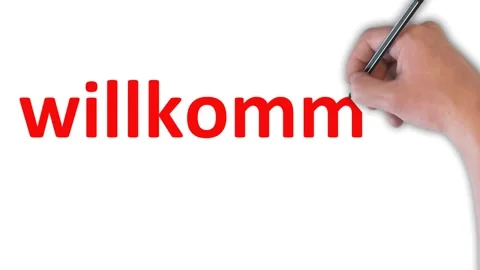 Handwritten animated message-text Willkommen in German meaning Welcome Stock Footage 139326774