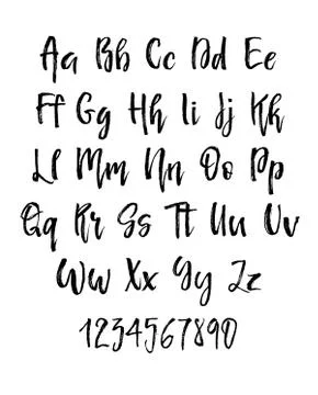 Handwritten brush style modern cursive font isolated on white background. イラスト素材