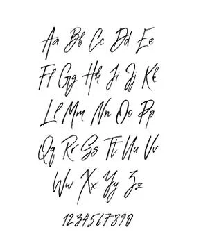 Handwritten brush style modern cursive font isolated on white background. Stock Illustration