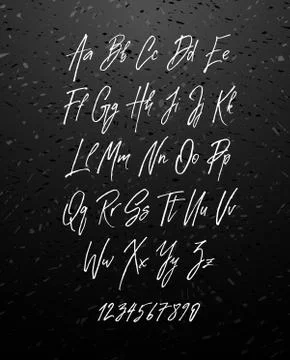 Handwritten brush style modern cursive font isolated on chalkboard background. Stock Illustration