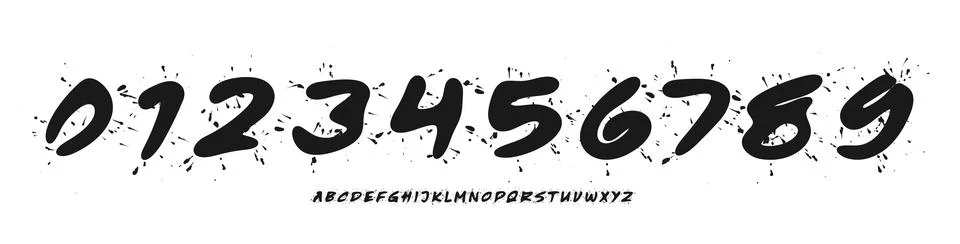 Handwritten Calligraphic Numbers Font, Numeric Logo Set Sport Typography Stock Illustration