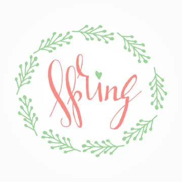Handwritten calligraphic Spring lettering Stock Illustration