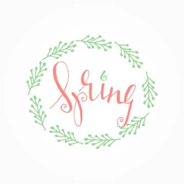 Handwritten calligraphic Spring lettering Stock Illustration