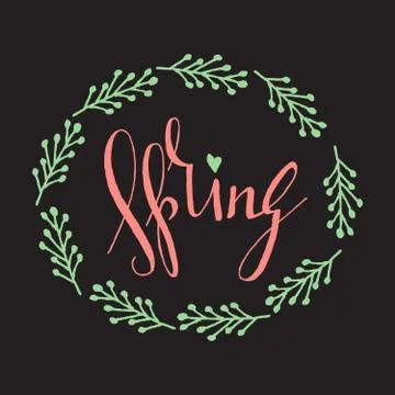 Handwritten calligraphic Spring lettering Stock Illustration