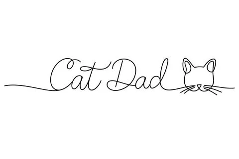 Handwritten Cat Dad Text with Cat black white Stock Illustration
