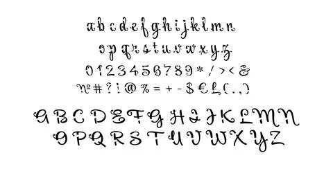 Handwritten cut script alphabet set Stock Illustration
