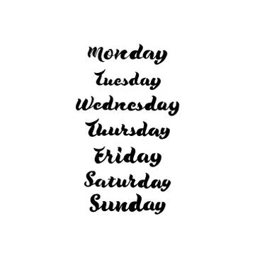 Handwritten days of the week. 7 Days of the week. Hand drawn lettering for pl Stock Illustration