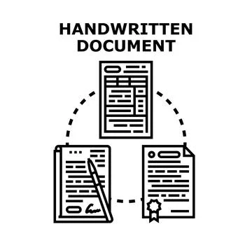 Handwritten document preparation and certification process vector Stock Illustration