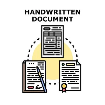 Handwritten document preparation and certification process vector Stock Illustration