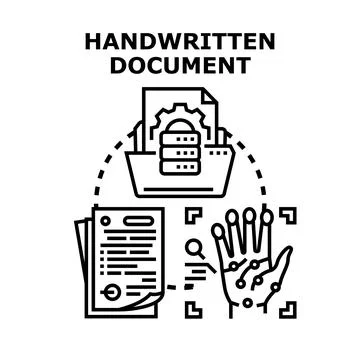 Handwritten document processing and biometric recognition concept Stock Illustration