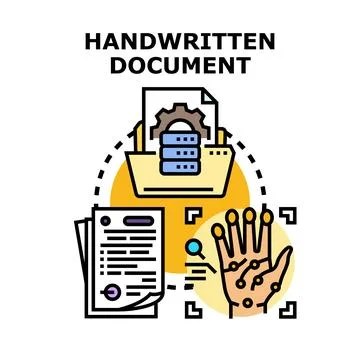 Handwritten document processing and biometric recognition concept Stock Illustration