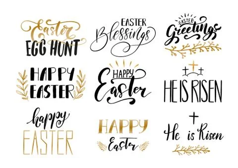 Handwritten Easter phrases design collection Stock Illustration