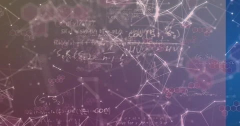 Handwritten equations appearing, node network densifying and shifting, showing Video stock 326974428