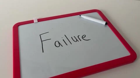 Handwritten Failure Word on Small Whiteboard for Business Risk and Setback Stock Footage 340395687