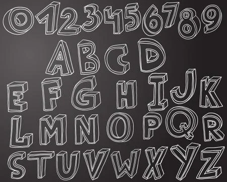 Handwritten font in 3d style Vector illustration isolated on white background Stock Illustration