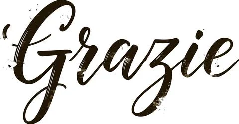 Handwritten "Grazie" text in elegant cursive font, gratitude, thank you Stock Illustration