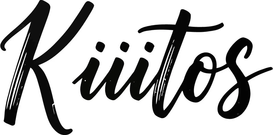 Handwritten "Kiitos" word in brush script, meaning "Thank You" in Finnish Stock Illustration